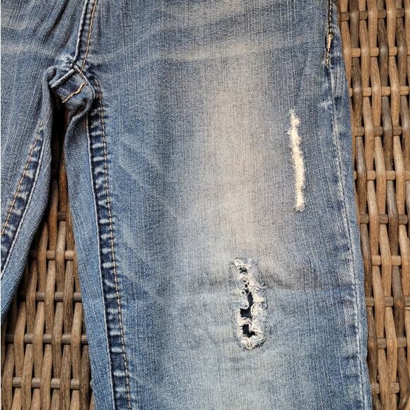 WALLFLOWER Teen Girls Jr Straight Leg Cuffed Distressed Jeans 1 Jr Blue Denim - Picture 3 of 10